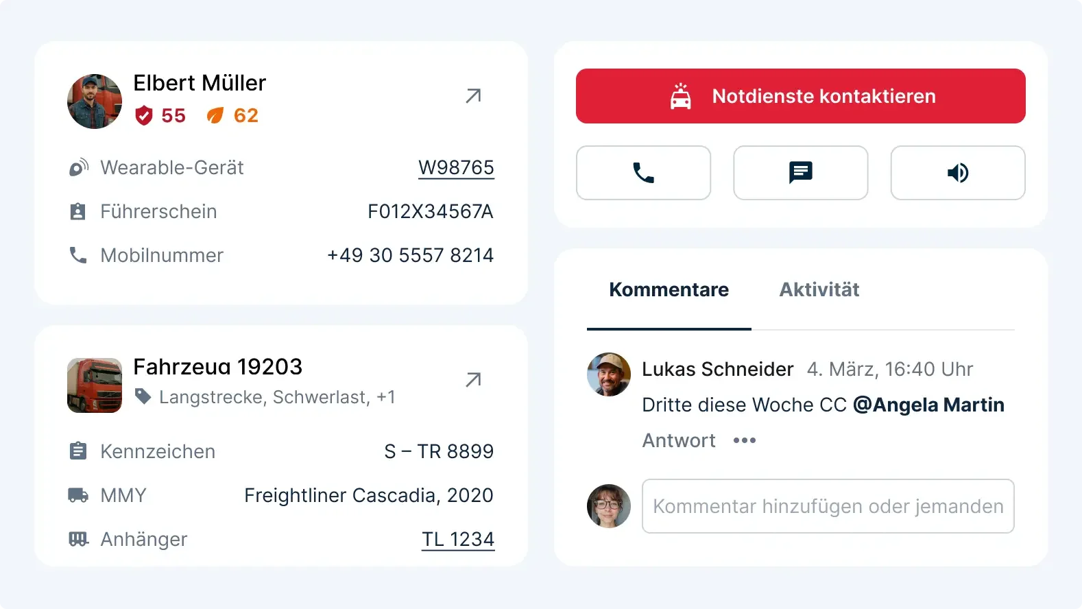 Dialogfeld zum Markieren eines Gehl R190 Kompaktladers als vermisst, zeigt Optionen zu Benachrichtigungen und Kommentarfeld.