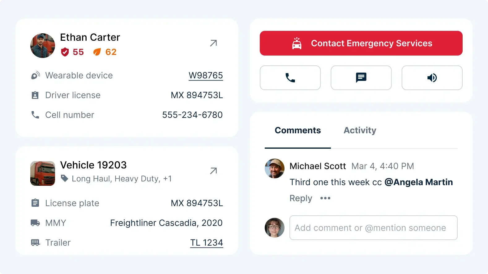 Dialogue box for marking a Gehl R190 skid steer as missing, showing notification subscription options and comment field.