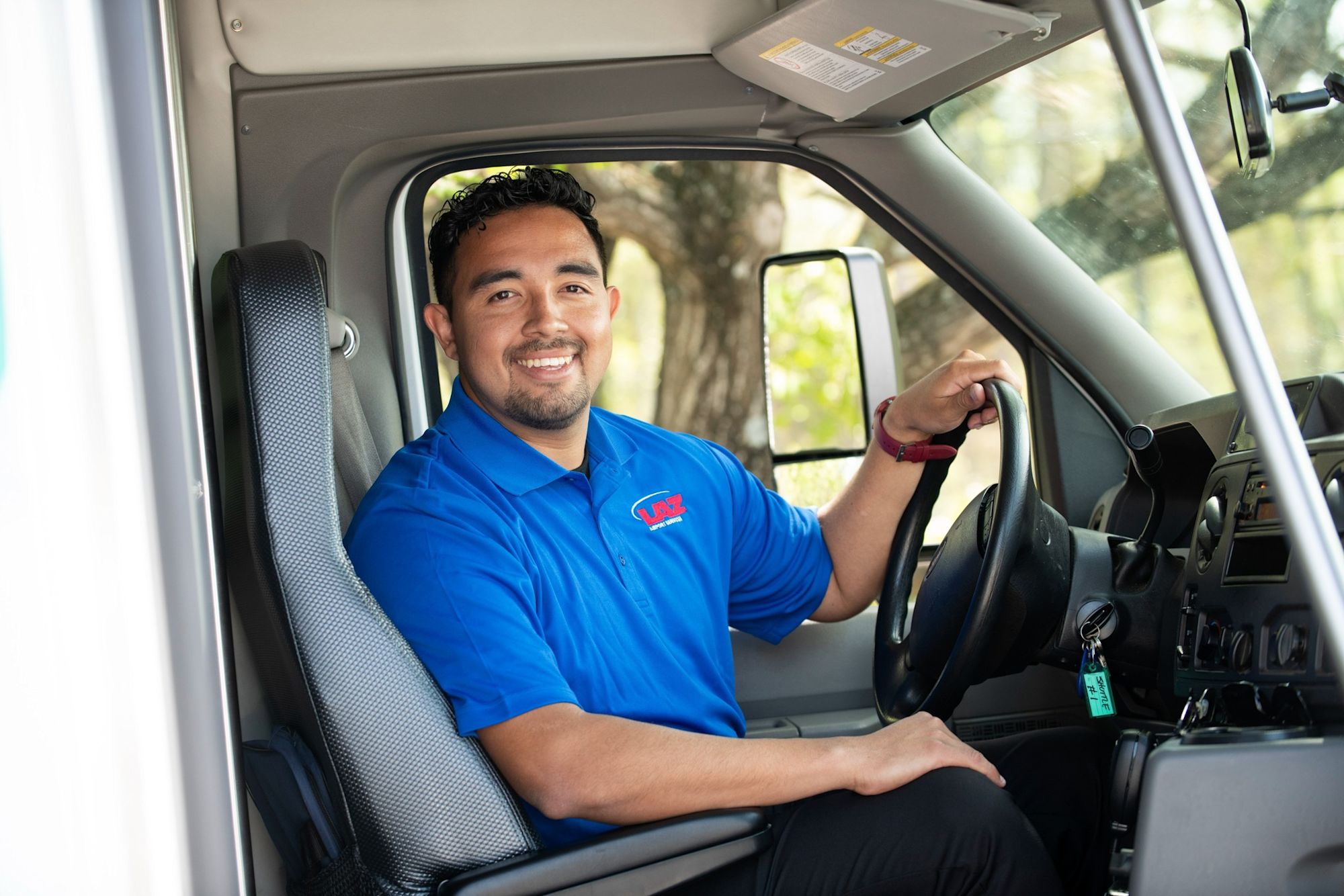 Bus driver smiling