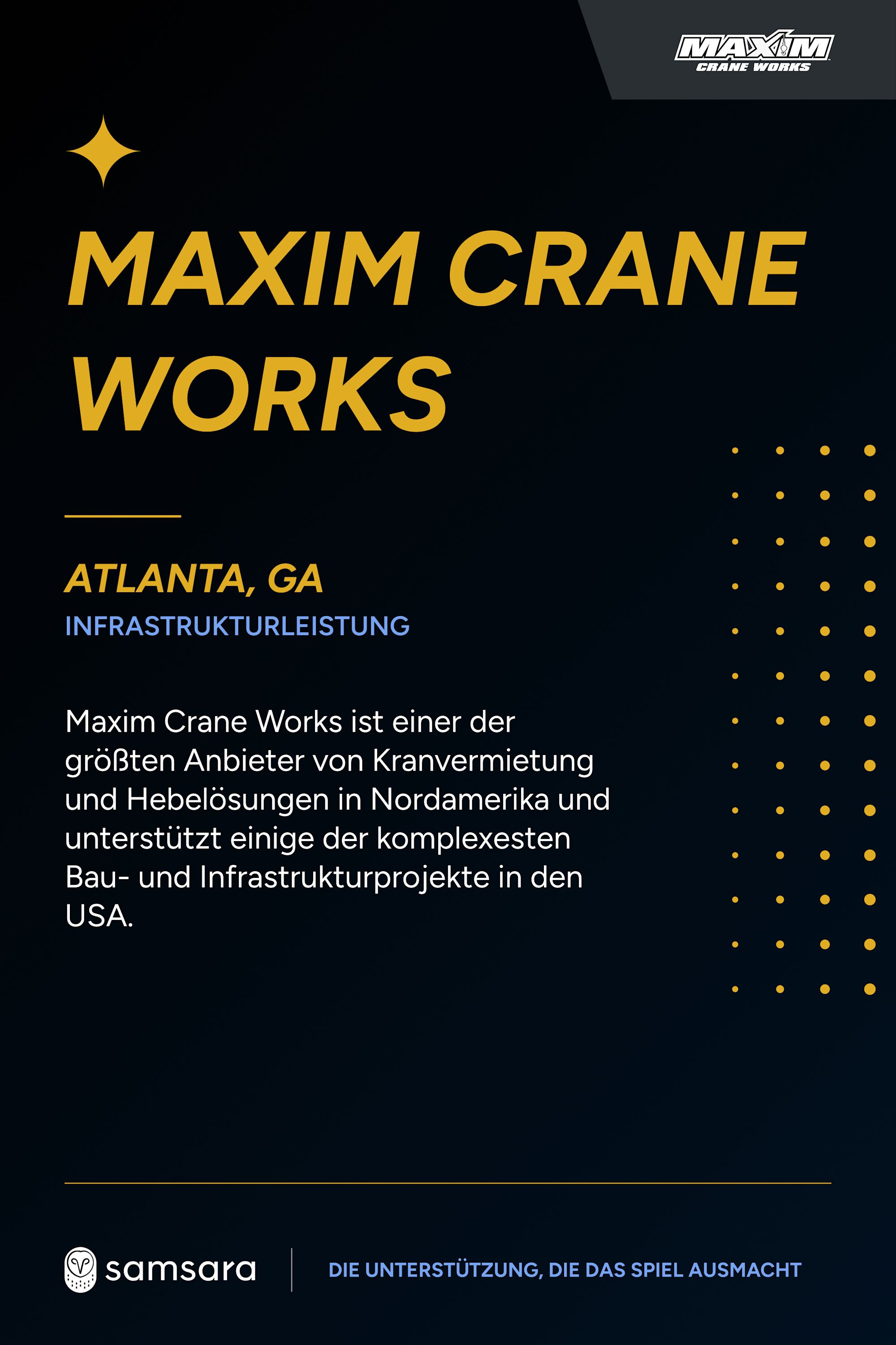Infografik von Maxim Crane Works und Samsara über Kranvermietung und Infrastrukturleistungen in Atlanta, GA.