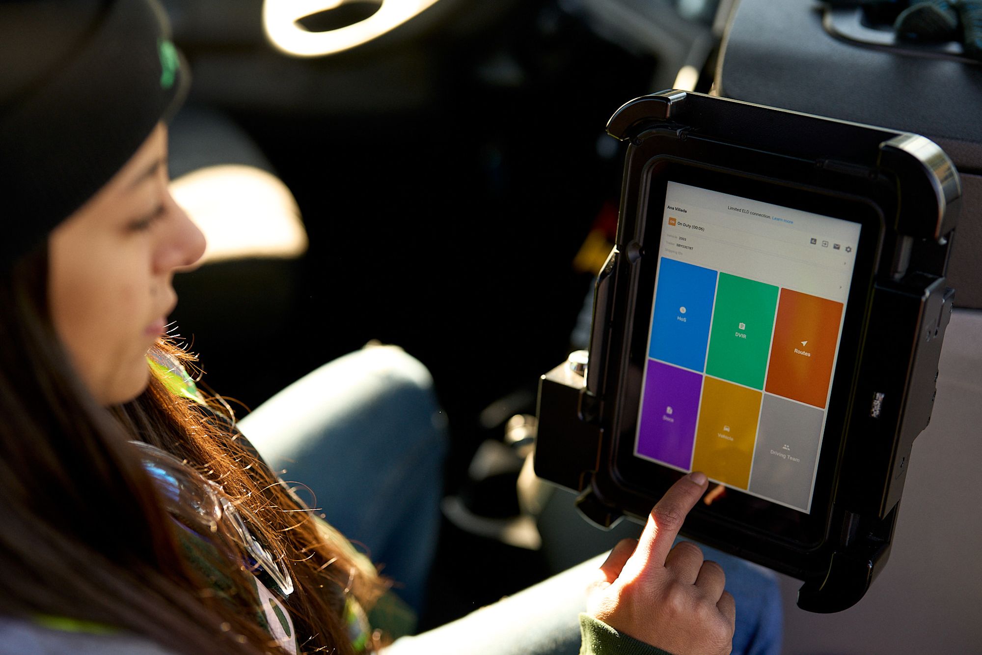 Driver using tablet