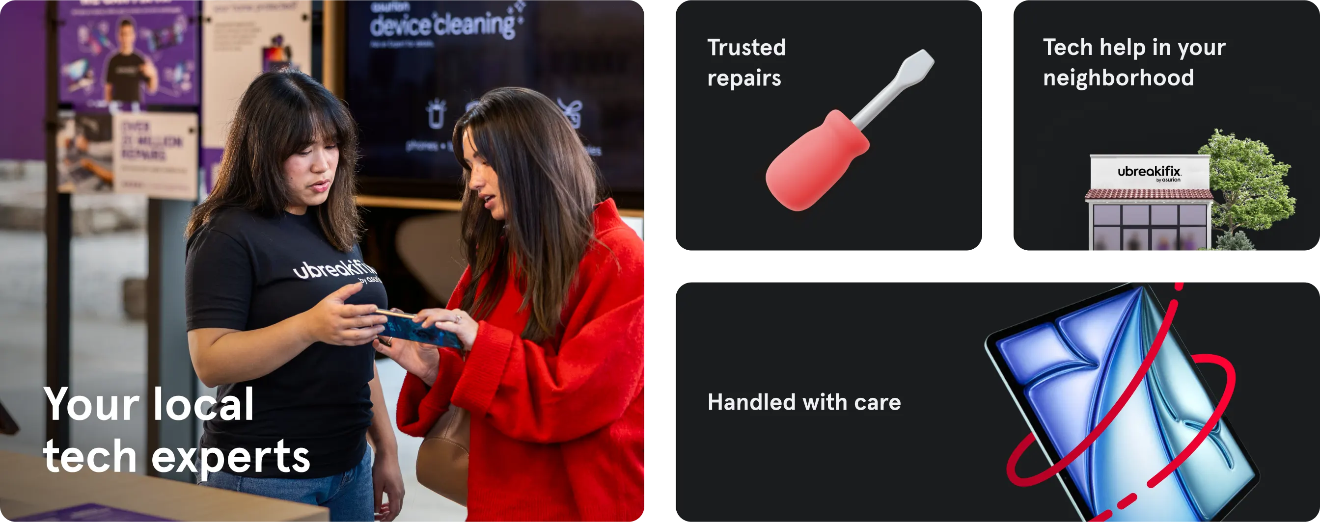 Your local tech experts, trusted repairs, tech help in your neighborhood, handled with care