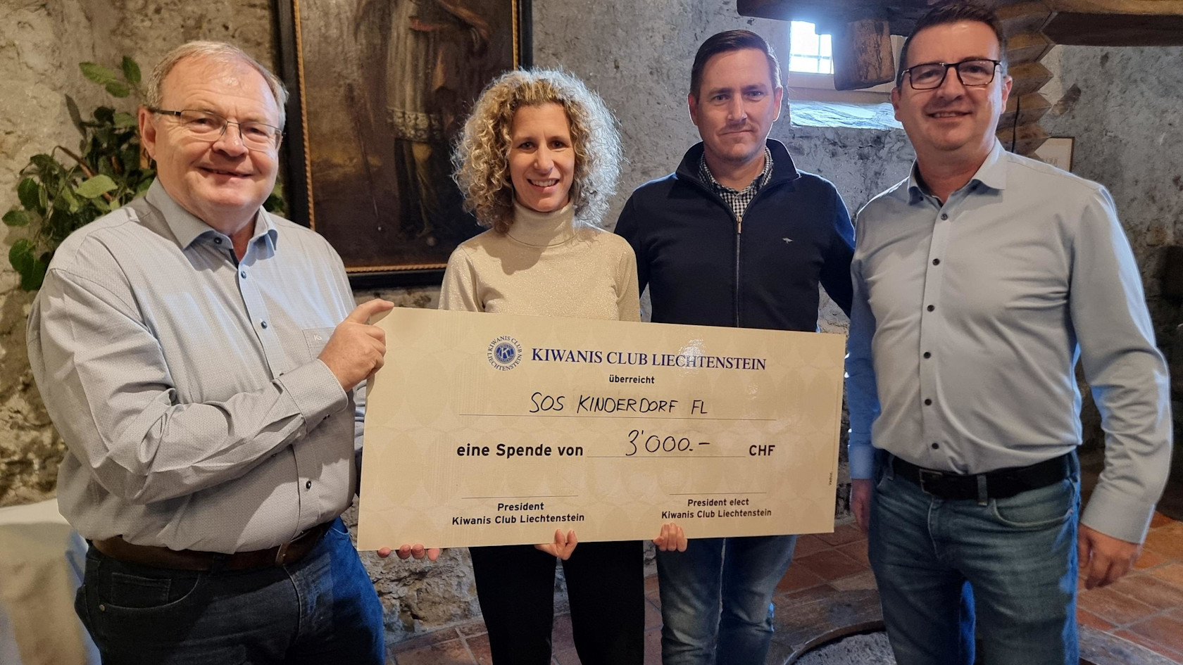 Four people and a bill at the Löwen restaurant in Vaduz.