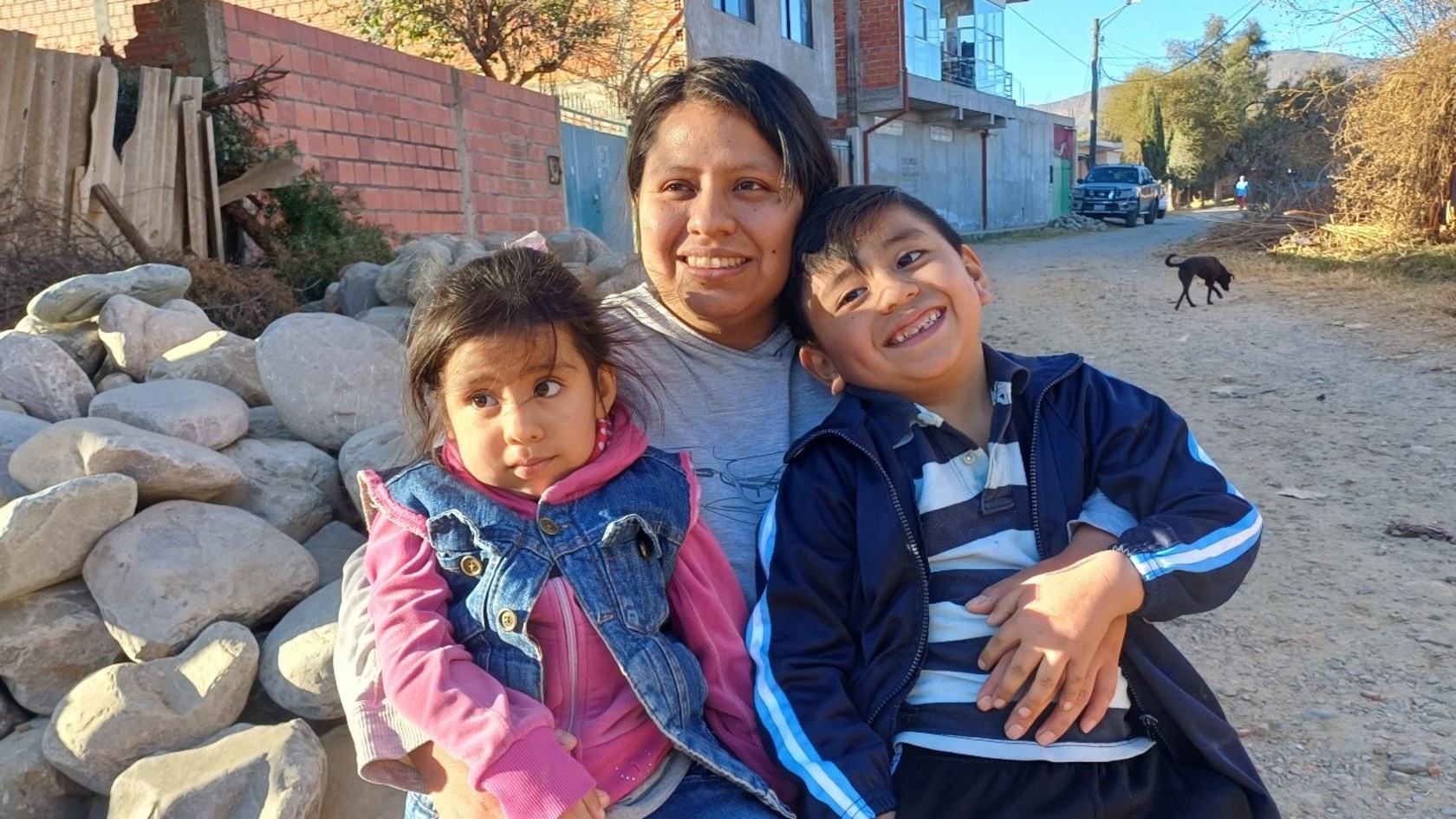 A Bolivian mother with her two children