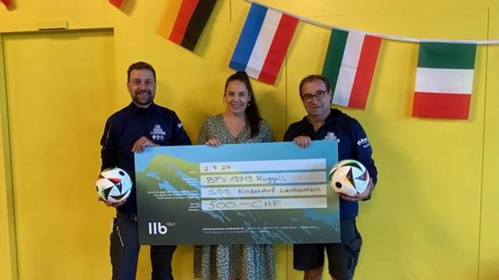 Patrick Keller (President Beamer Football Group), Christian Frommelt (Vice President Beamer Football Group) and Virginia Biedermann from SOS Childre's Villages Liechtenstein.