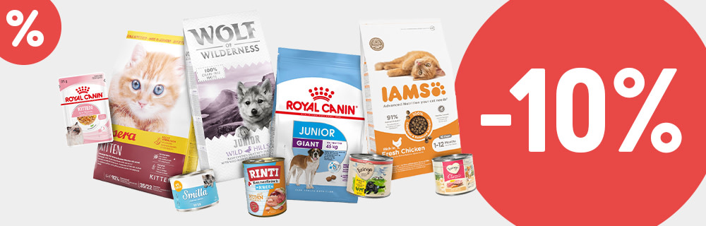 Fino al 10% di sconto su una selezione di prodotti alimentari per gattini e cuccioli!
