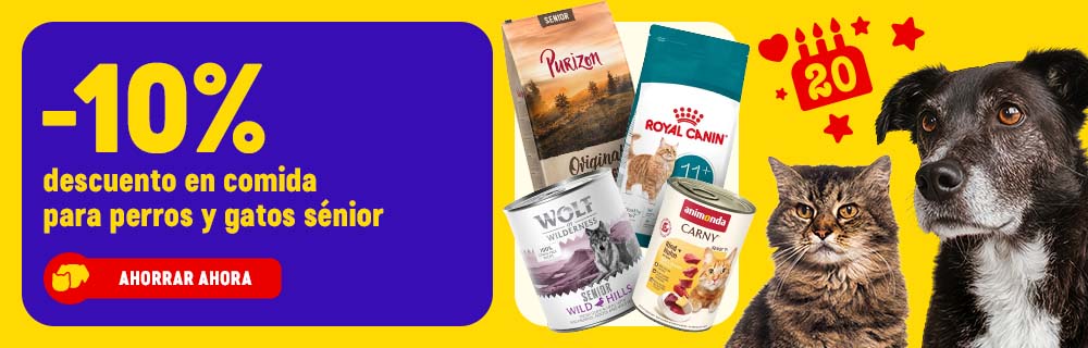 10% descuento en comida sénior para perros y gatos