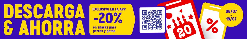 20% descuento en snacks para perros y gatos a través de la app