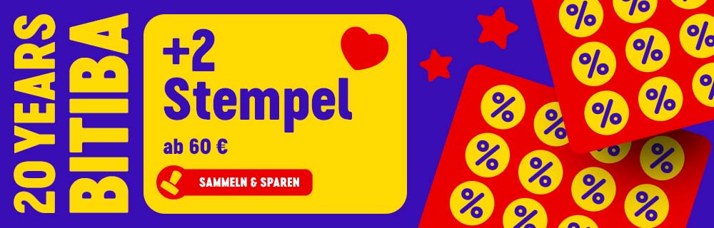 Sammeln & sparen: +2 Stempel gratis ab 60 €. 20 Years bitiba.