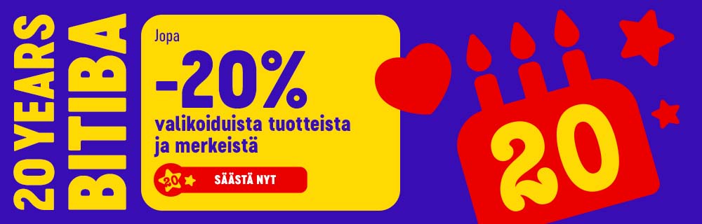 20 years bitiba. Jopa -20% valikoiduista tuotteista ja merkeistä. Säästä nyt.