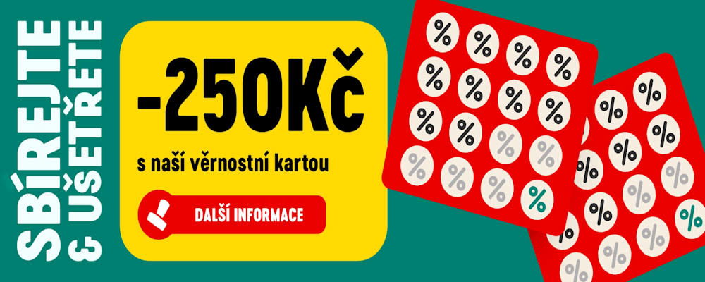 Sbírejte a ušetřete -250 Kč s naší věrnostní kartou. Další informace