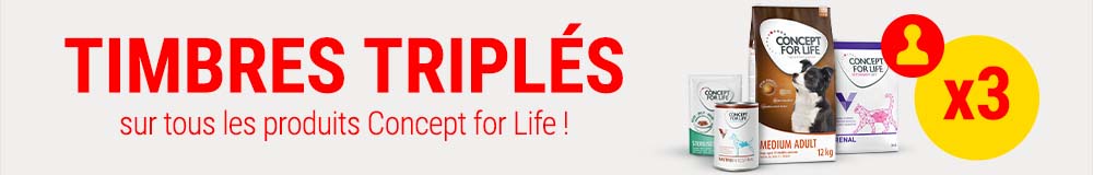 Timbres triplés pour toute commande de produits Concept for Life