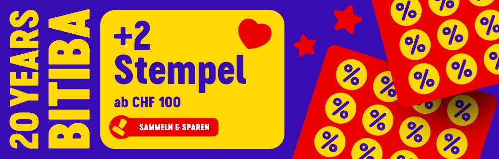 20 years bitiba: +2 Stempel ab CHF 100. Sammeln & sparen