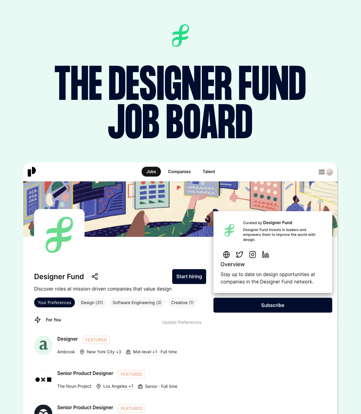 We launched a job board to make it easier for designers to discover great roles at mission-driven startups that value design.