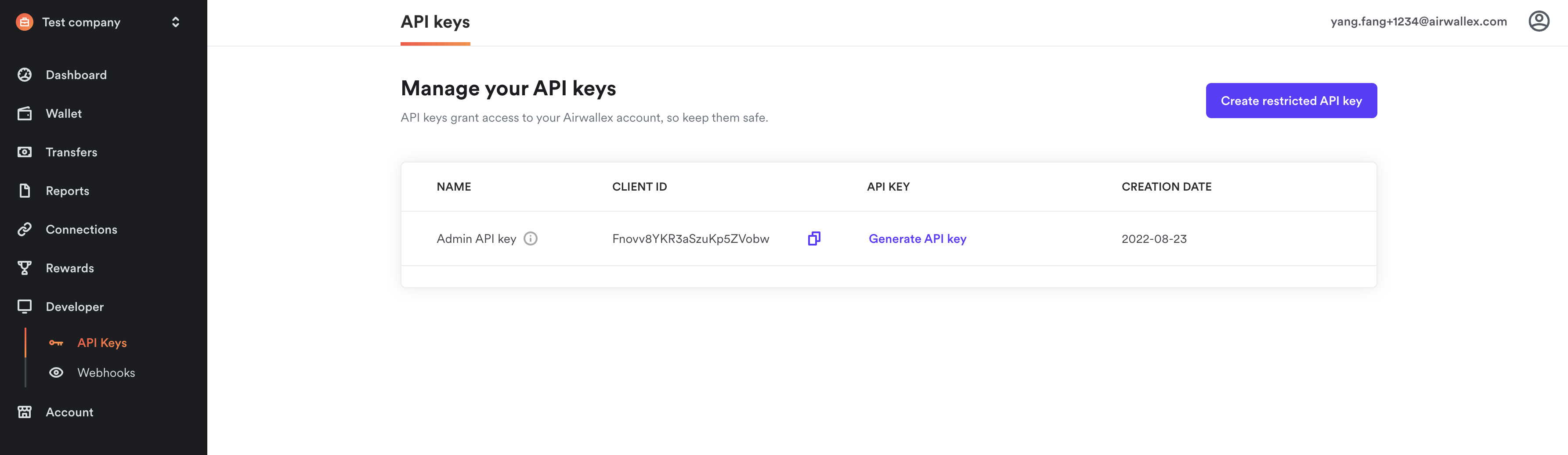 Retrieve API keys