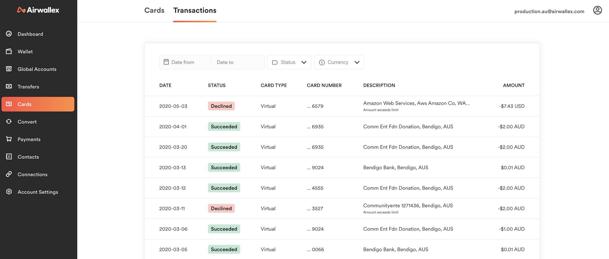 view transactions