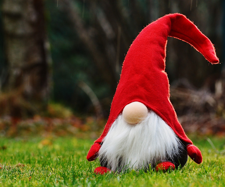Kleiner Wichtel auf Wiese, Wichteln als Weihnachtstradition entstammt den kleinen Wichteln