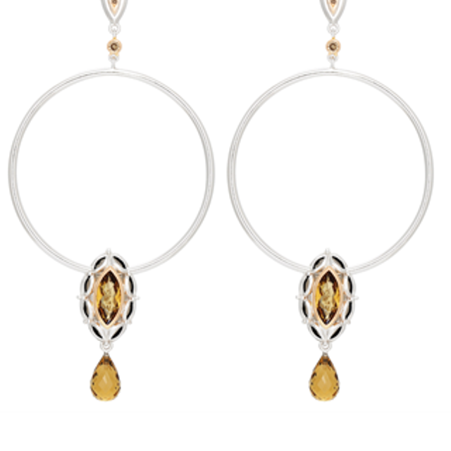 Paradise Hoop Cognac Quartz Diamond Earrings