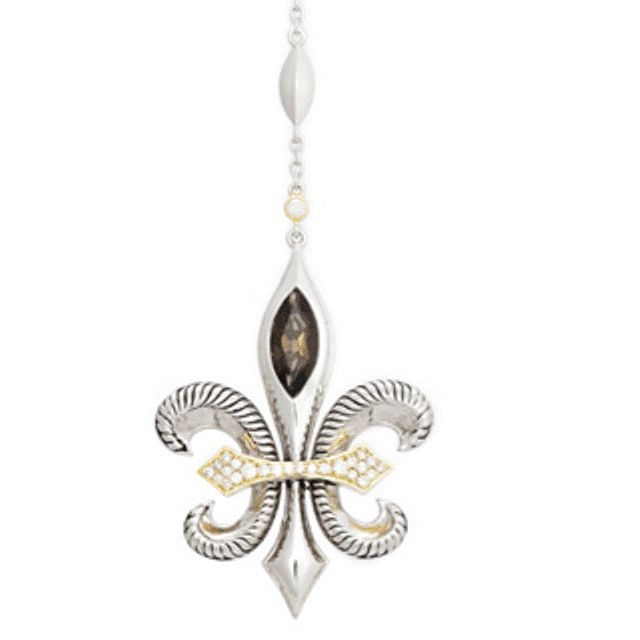Unity Fleur de Lis Smokey Quartz and Diamond Pendant