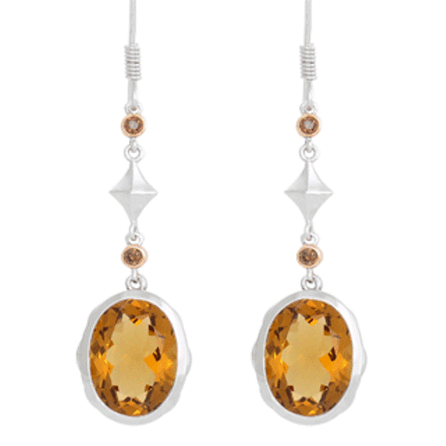Paradise Oval Cognac Quartz Long Earrings