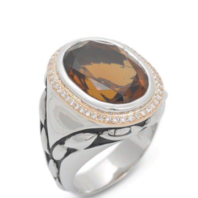 Paradise Cognac Quartz and Diamond Ring