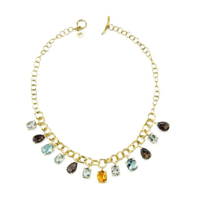 Color Carved 18K Necklace w/ Stone Charms ccsn102