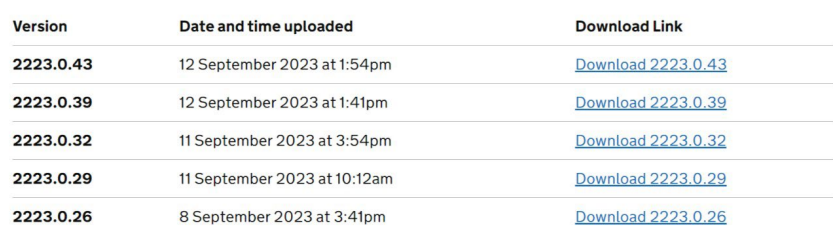 Example of the download page for the staff data appication