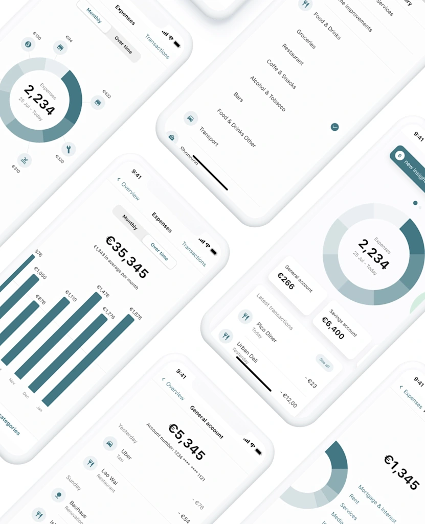 To build a great PFM, you need a good foundation for achieving trust and high engagement.
→ Turn raw data into personal data with data enrichment and categorisation.
→ Flexible statistics to explain transactions in an understandable way.
→ Drive engagement with the help of saving goals, budgets, and insights.