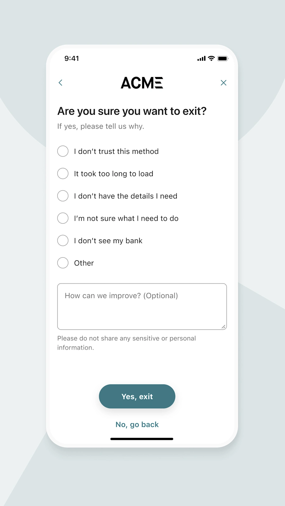 This image depicts a mobile phone screen visualising how a single screen can look with Tink's user experience.