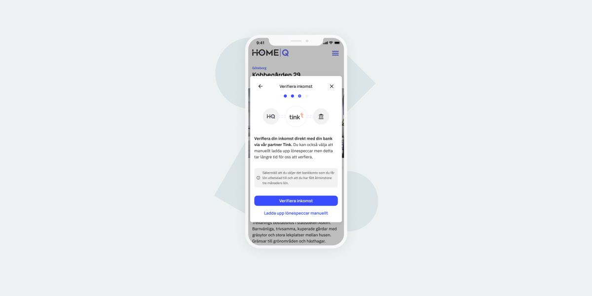 HomeQ screen: consent to sharing your account data.