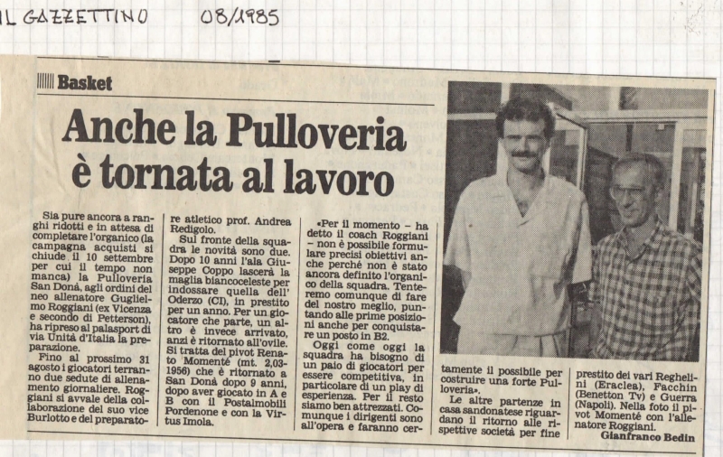 Foto di articolo addio Gallarani di Agosto 1985