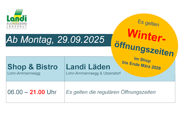 Winteröffnungszeiten 2025/2026 Shop & Bistro