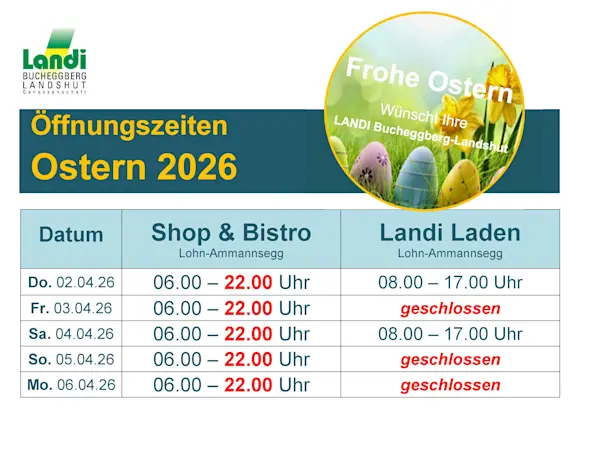 Öffnungzeiten Ostern 2026 Shop & Laden Lohn
