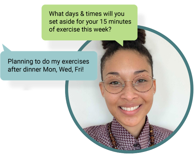 Health coach communicating with Hinge Health participant about weekly exercise plan