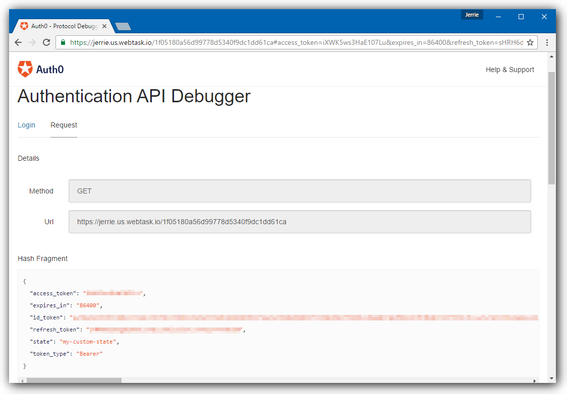 Dashboard - Extensions - Authentication API Debugger - Flow Executed