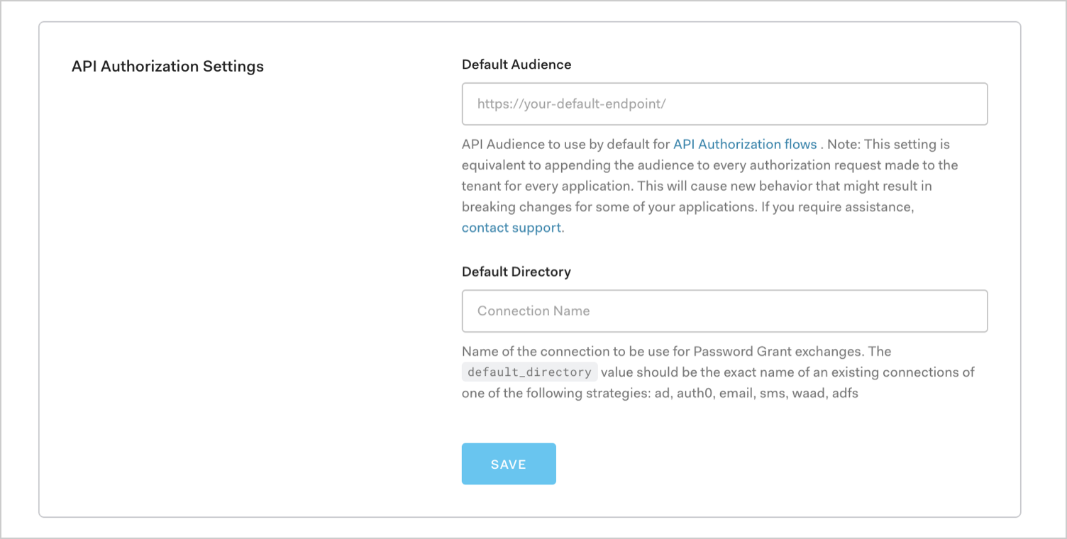 Dashboard Tenant Settings General Settings API Authorization Settings