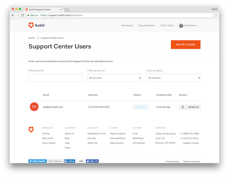Support Options Manage Users Screen