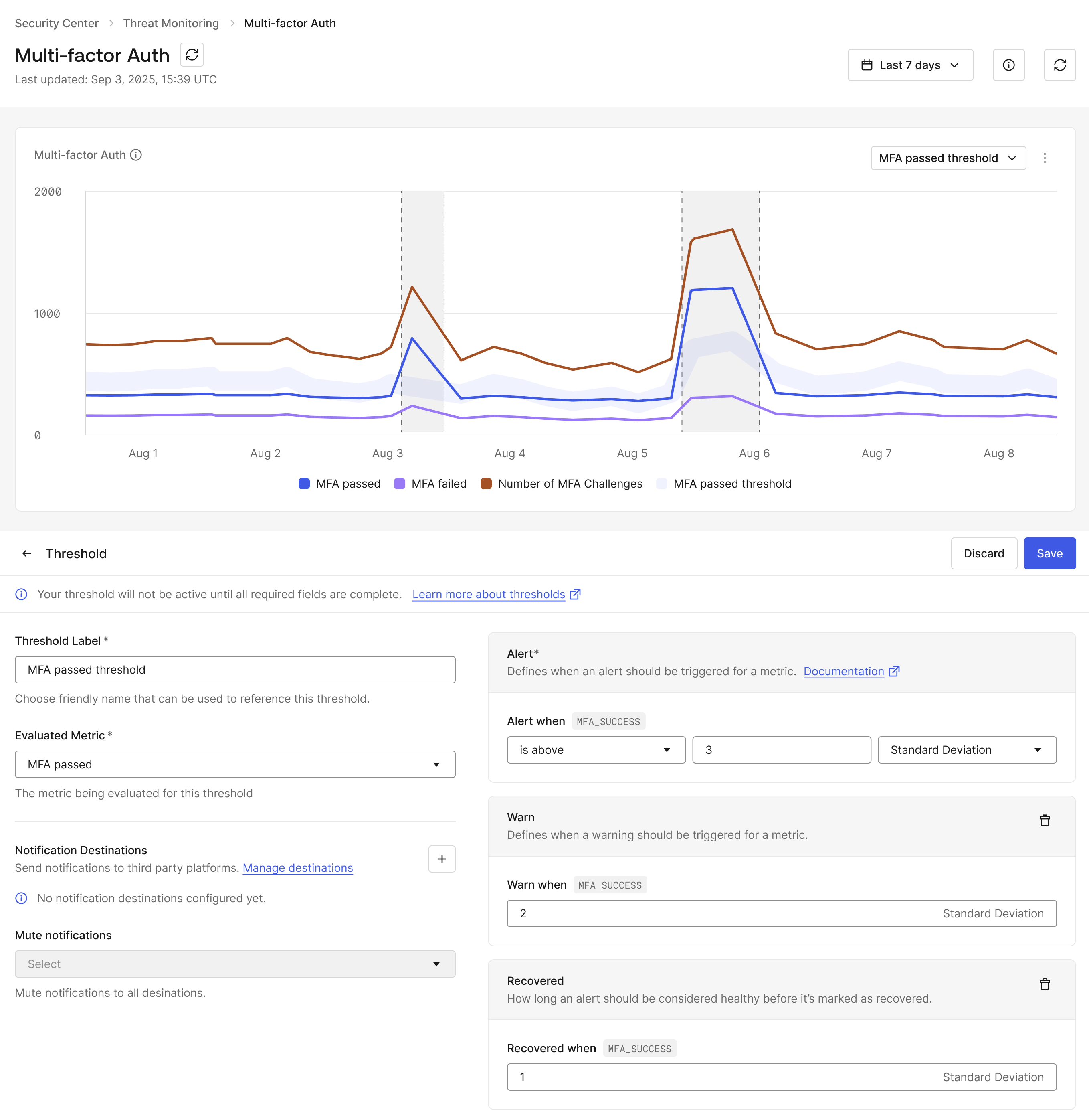 A second screenshot of our Security Center Thresholds product