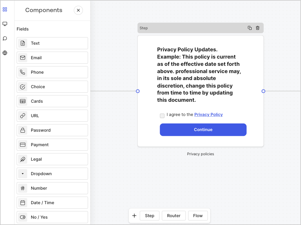 Dashboard > Forms > Use Case Custom policies > Step node
