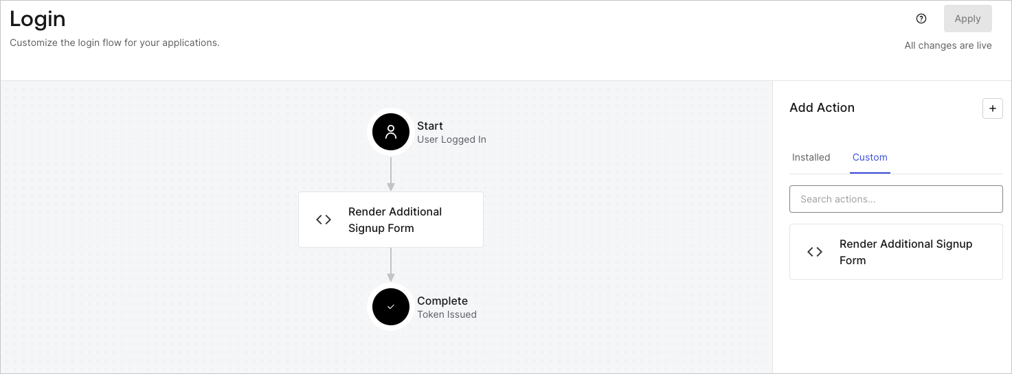Dashboard > Forms > Use Cases Custom Signup Steps Login Flow