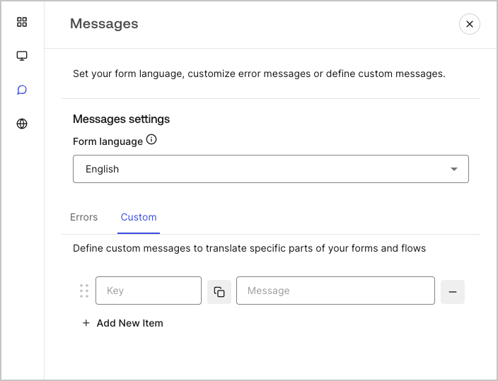 Dashboard > Forms > Custom messages and translations > Custom message