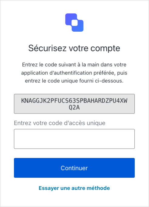 An example login prompt displaying a one-time code
