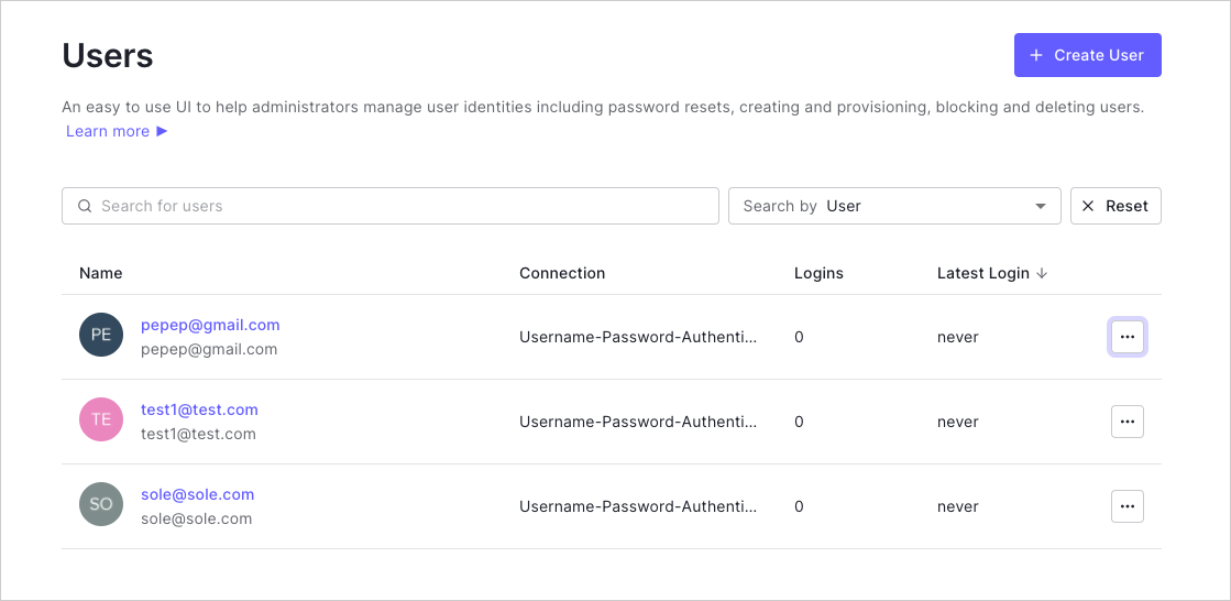 Dashboard - User Management - Users Page
