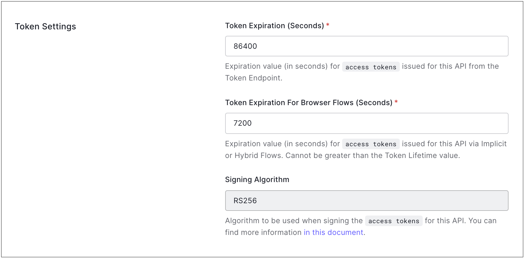 Dashboard - API - Token Settings - Expiration