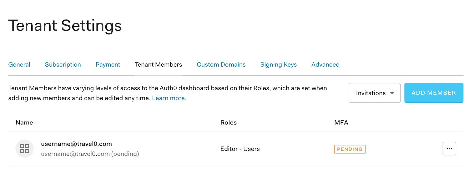 Dashboard - Tenant Settings - Tenant Members