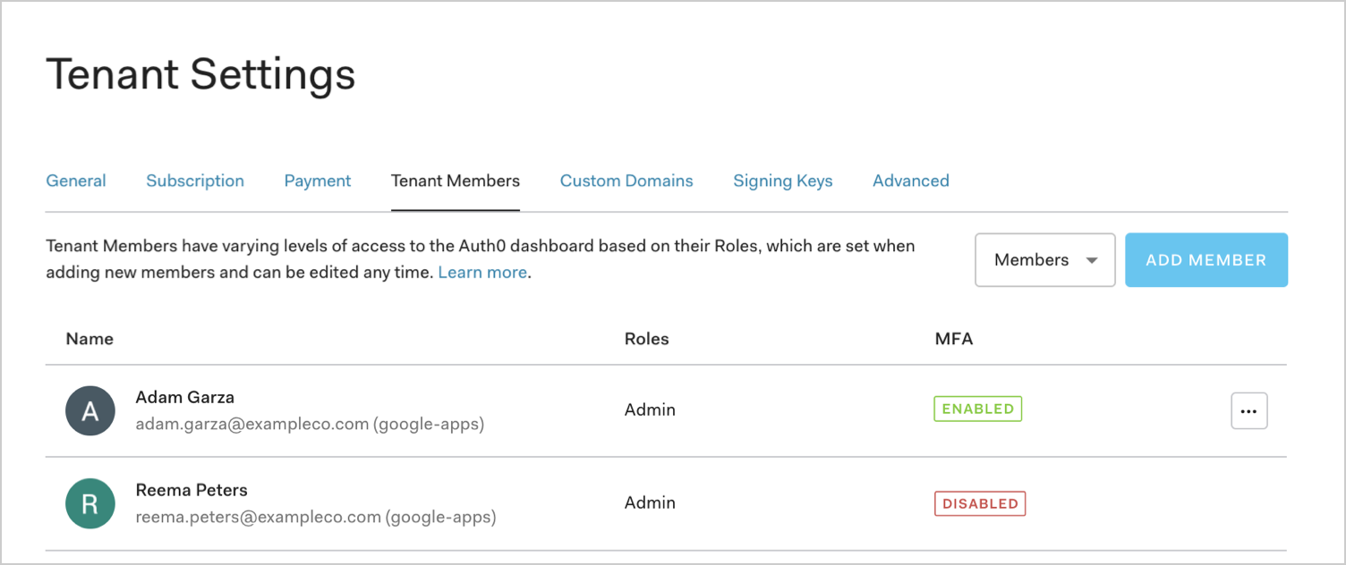 Dashboard Tenant Settings Tenant Members