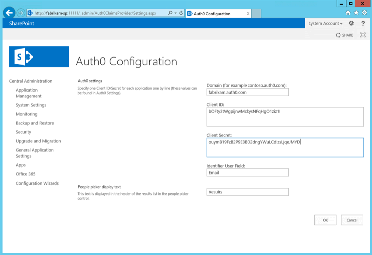 SharePoint central admin - complete configuration