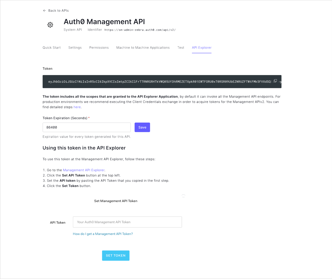 APIs - Management API access tokens - Testing - Copy token