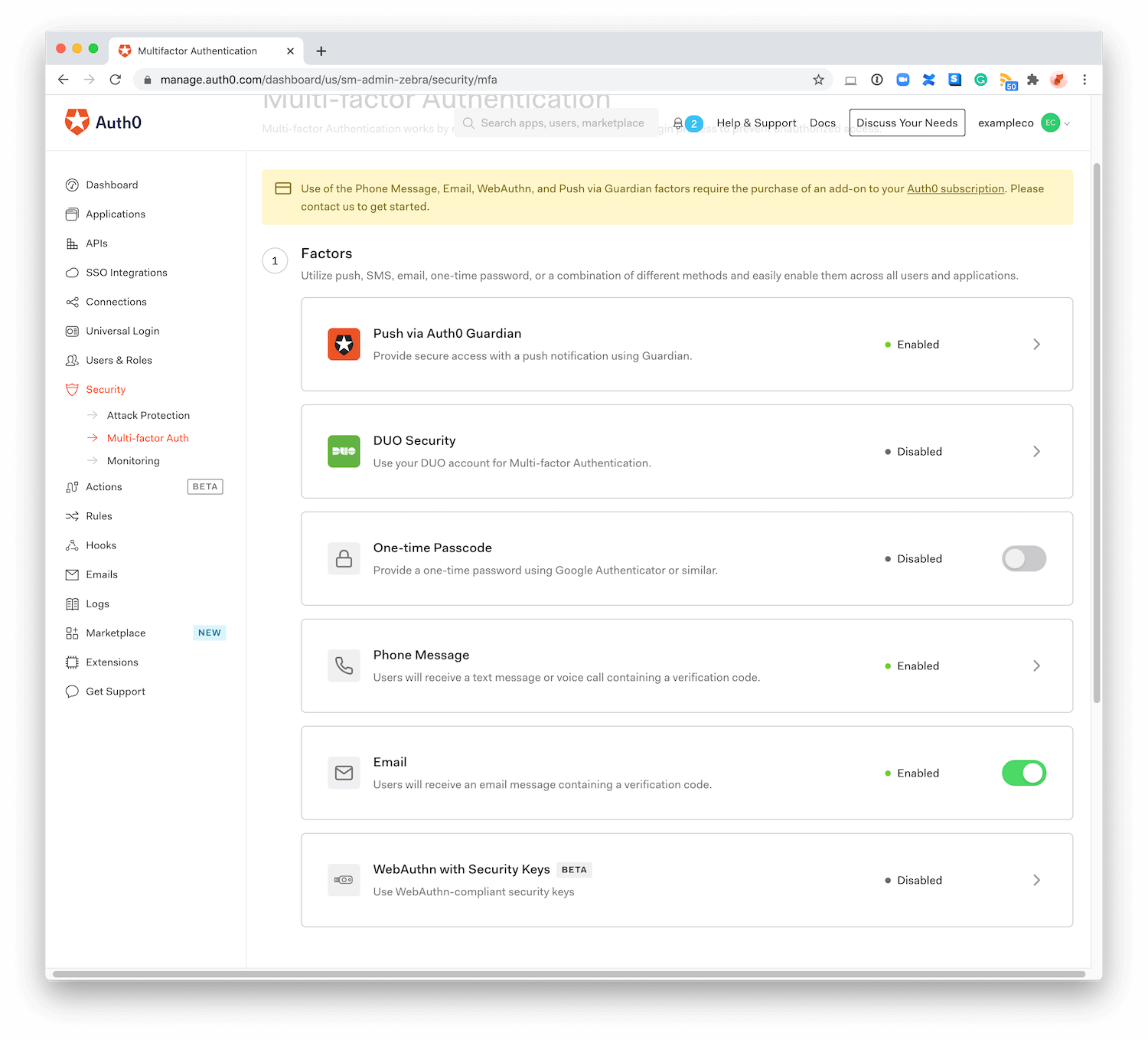 Dashboard - Multifactor Auth