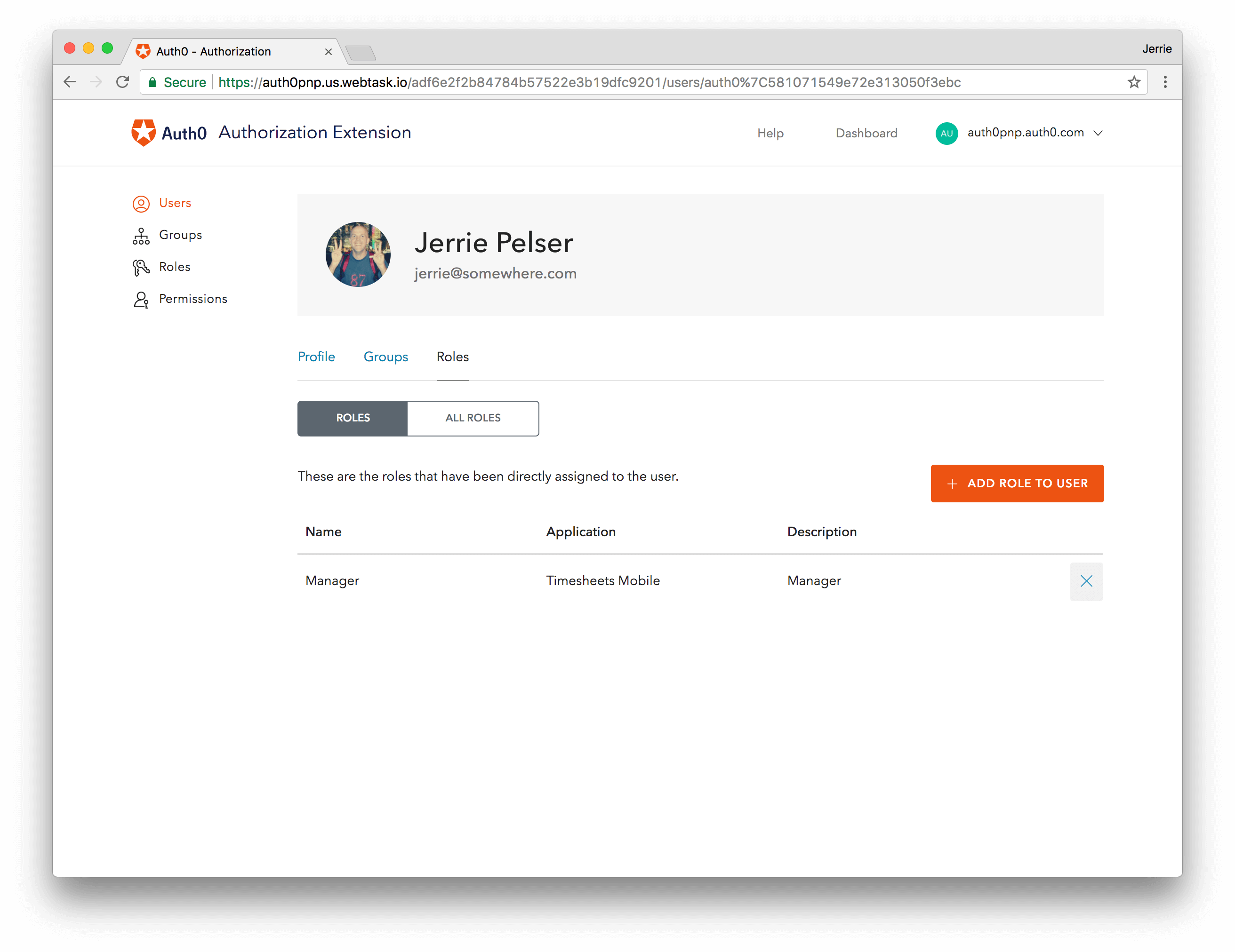 Dashboard - Extensions - Authorization Extension - Add User to Role
